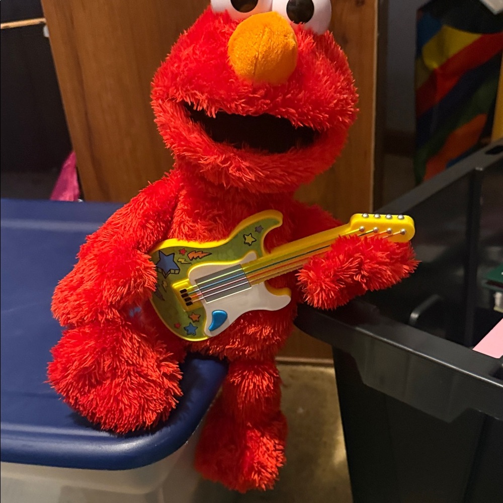Red Elmo Plush Toy with Guitar